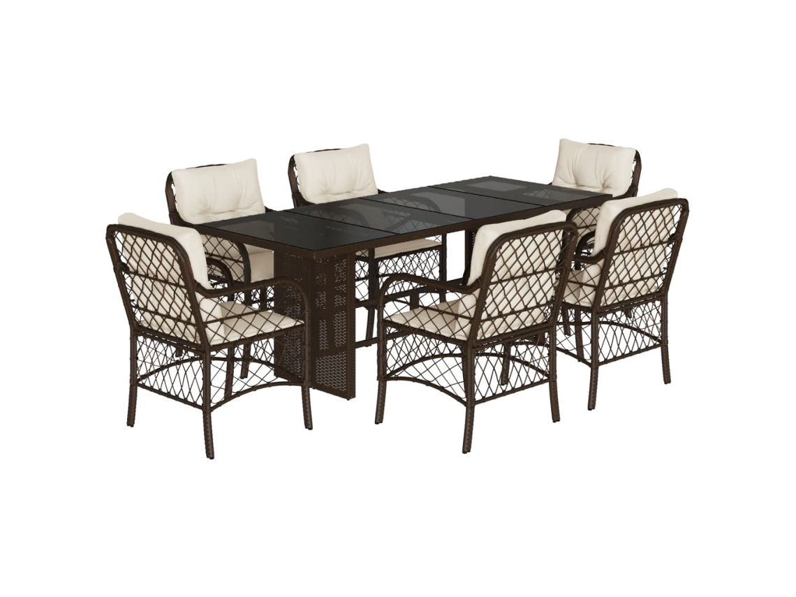Conjunto de 7 Jantar para Jardim com Almofadões Vime Pe Castanho MAISON EXCLUSIVE