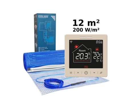 Kit De Aquecimento Elétrico Para Piso Radiante 12 Mâ², 200 W/mâ² Sn 15 Termóstato Wi Fi Programável Grand Meyer