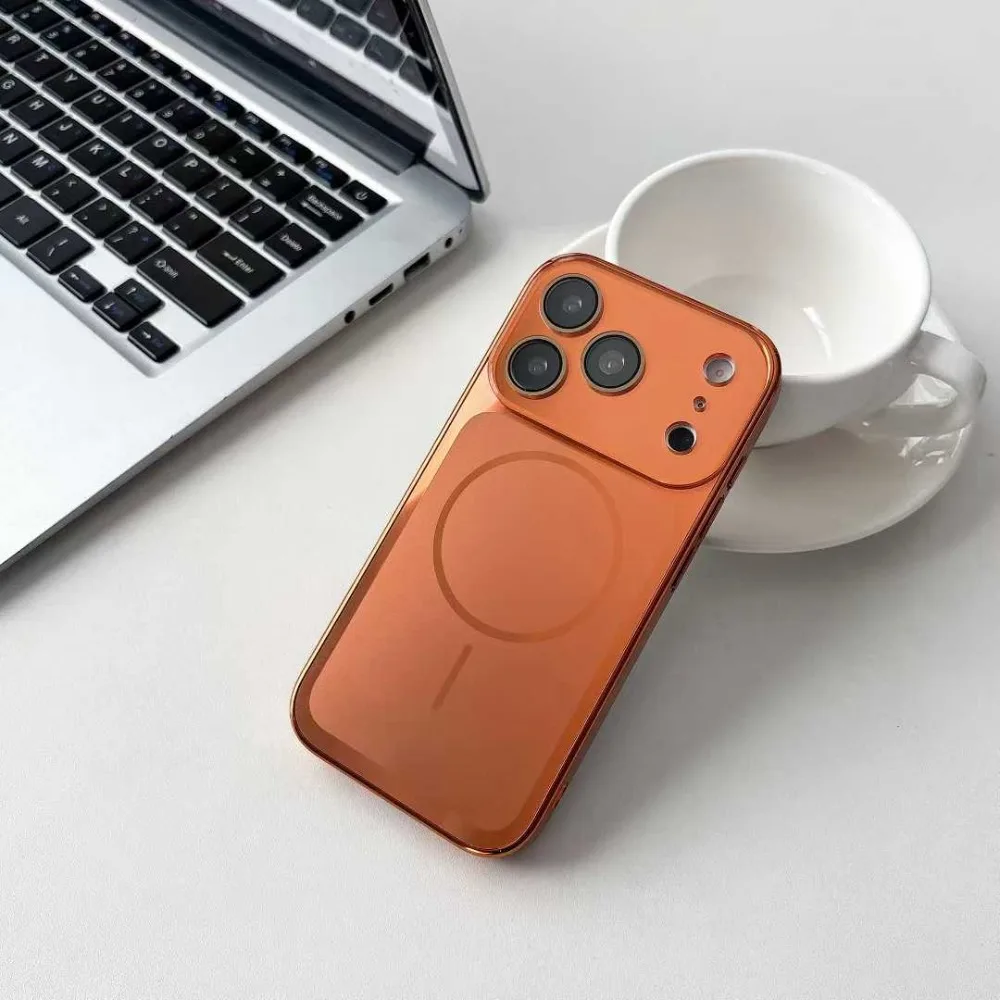 (iphone 16, Laranja) Capa Protetora Magnética Magsafe Para Iphone, Compatível Com Carregamento Sem Fio.