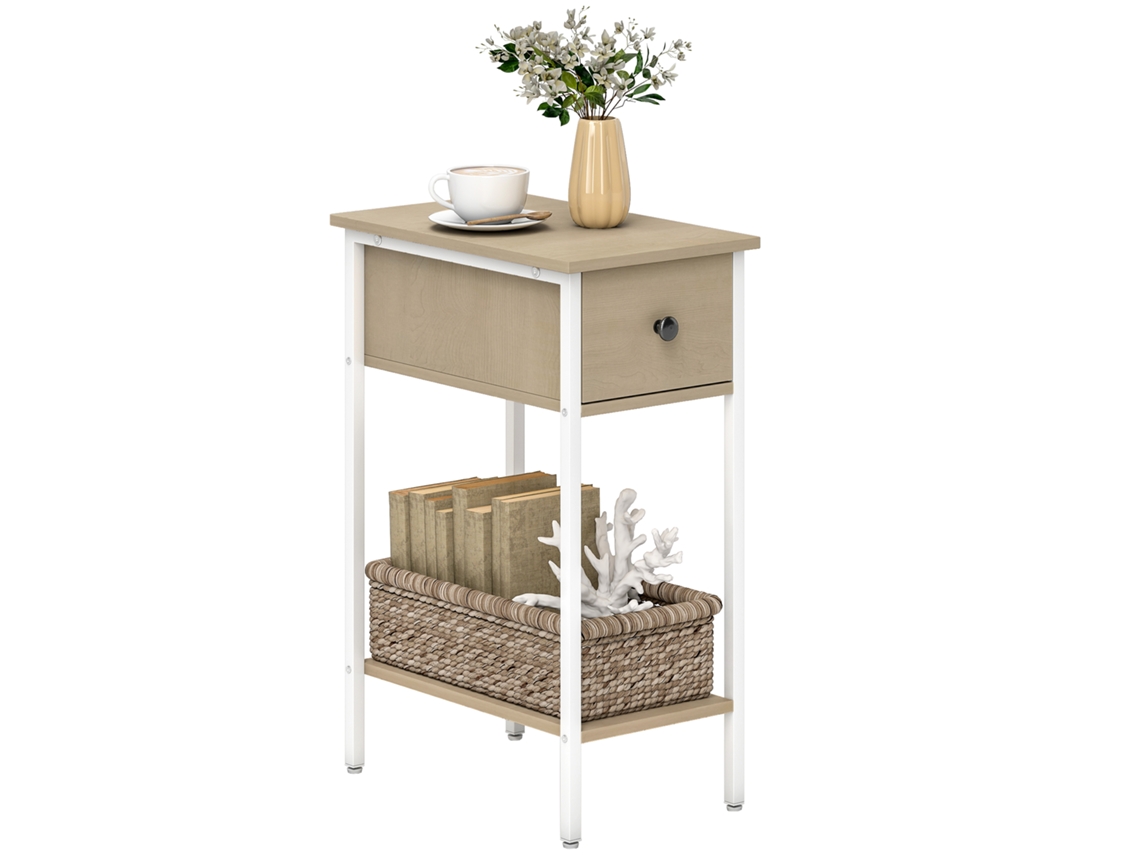 Mesa Auxiliar Melamina de Madeira e Aço Cor Madeira e Branco 25x39,8x58,2 cm Homcom