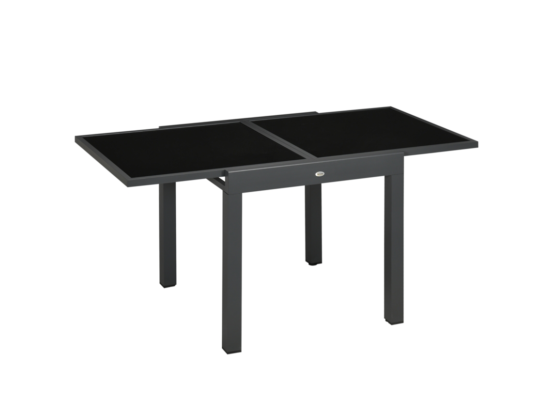 Mesa de Exterior Alumínio, Metal e Vidro Temperado Cor Preto 160x80x75 cm Outsunny