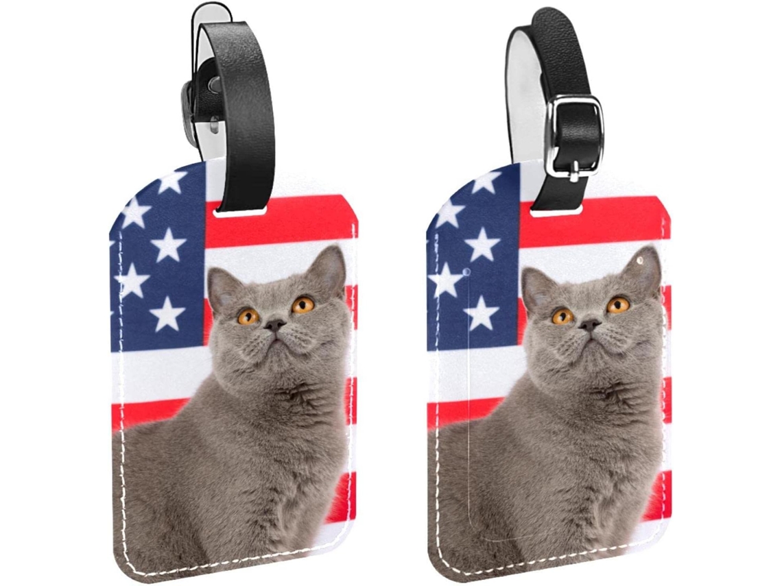 Conjunto De 2 Etiquetas Bagagem Em Couro Pu Com A Bandeira Americana