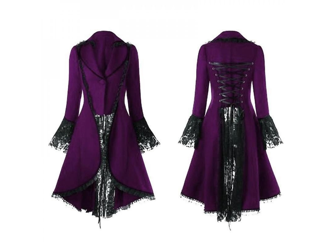 Vestido Rebe Feminino Gótico Punk de Renda Rrq M Roxo