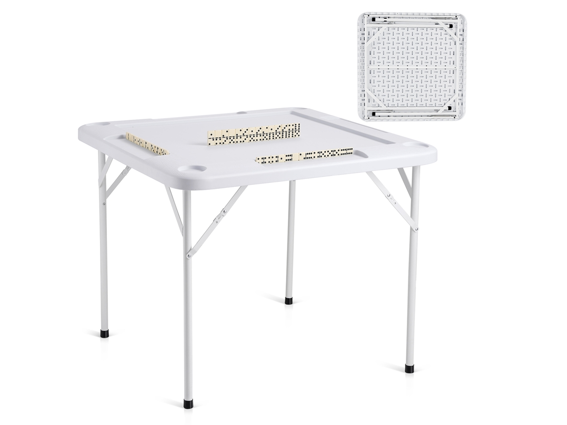 VEVOR Mahjong Tabela 4 Jogador Folding Card Table & 4 Porta-Copos Bandejas de Chip Branco