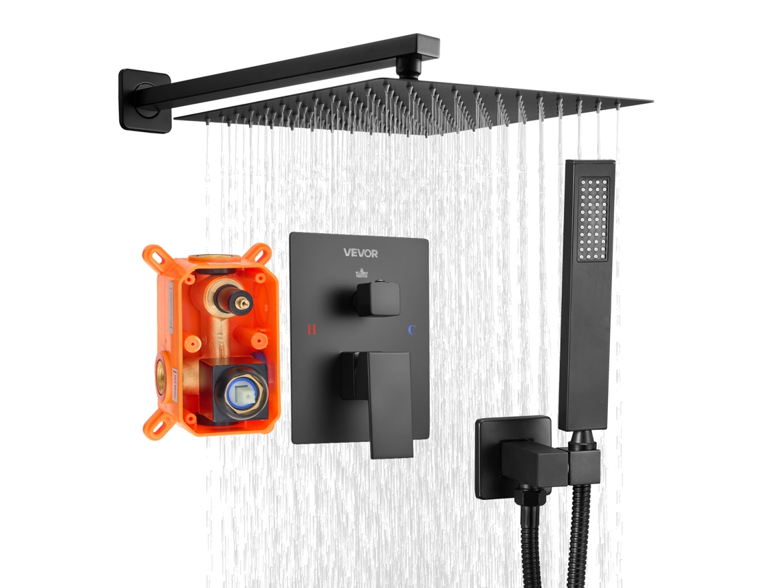 Conjunto De Torneira De Chuveiro Vevor Com Efeito Chuva Quadrado Preto Mate