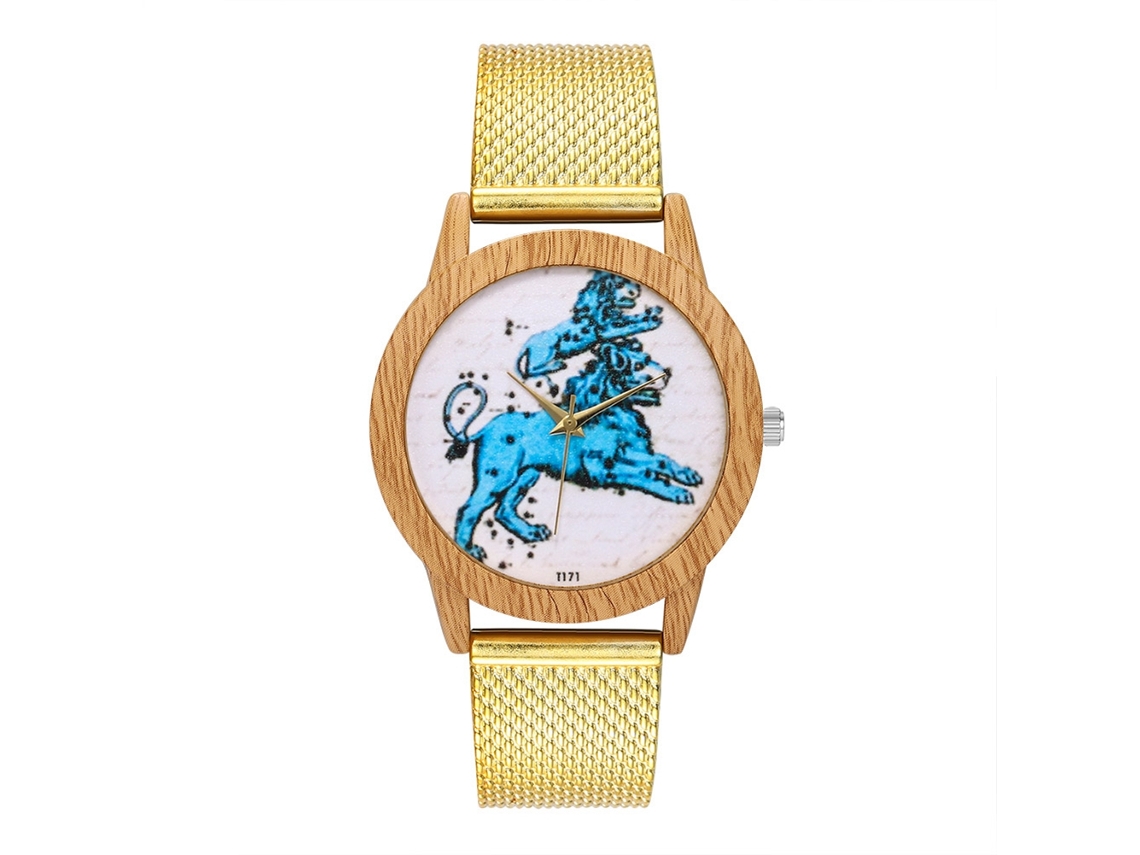 Relógio de pulso feminino/masculino moderno, à prova d'água, com cristal e movimento de quartzo, na cor dourada.