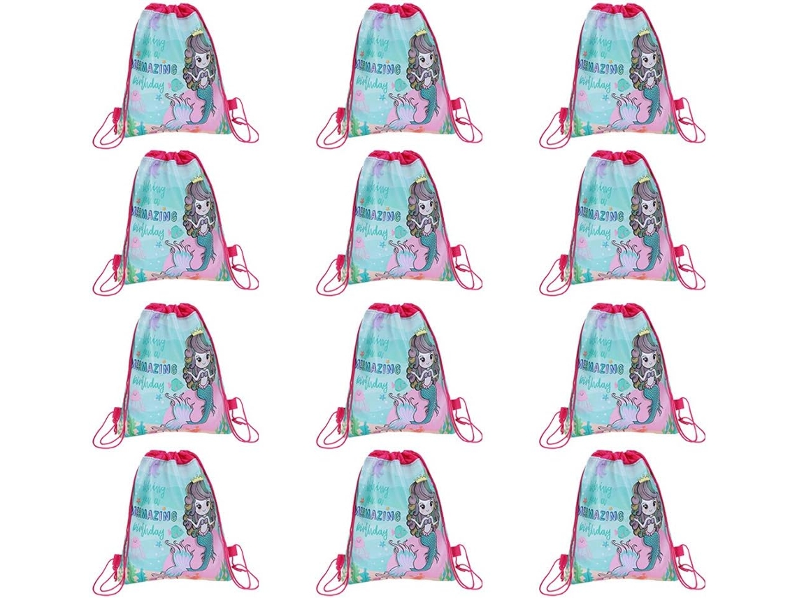 Mochila Com Cordão Ciieeo Para Meninos E Meninas, Em Tecido Não Tecido Com Estampa De Sereia, Grande Capacidade.