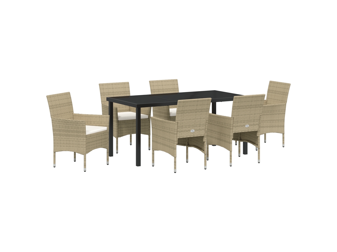 Conjunto 7 De Jantar Garden Vidaxl Bege Vime Pe