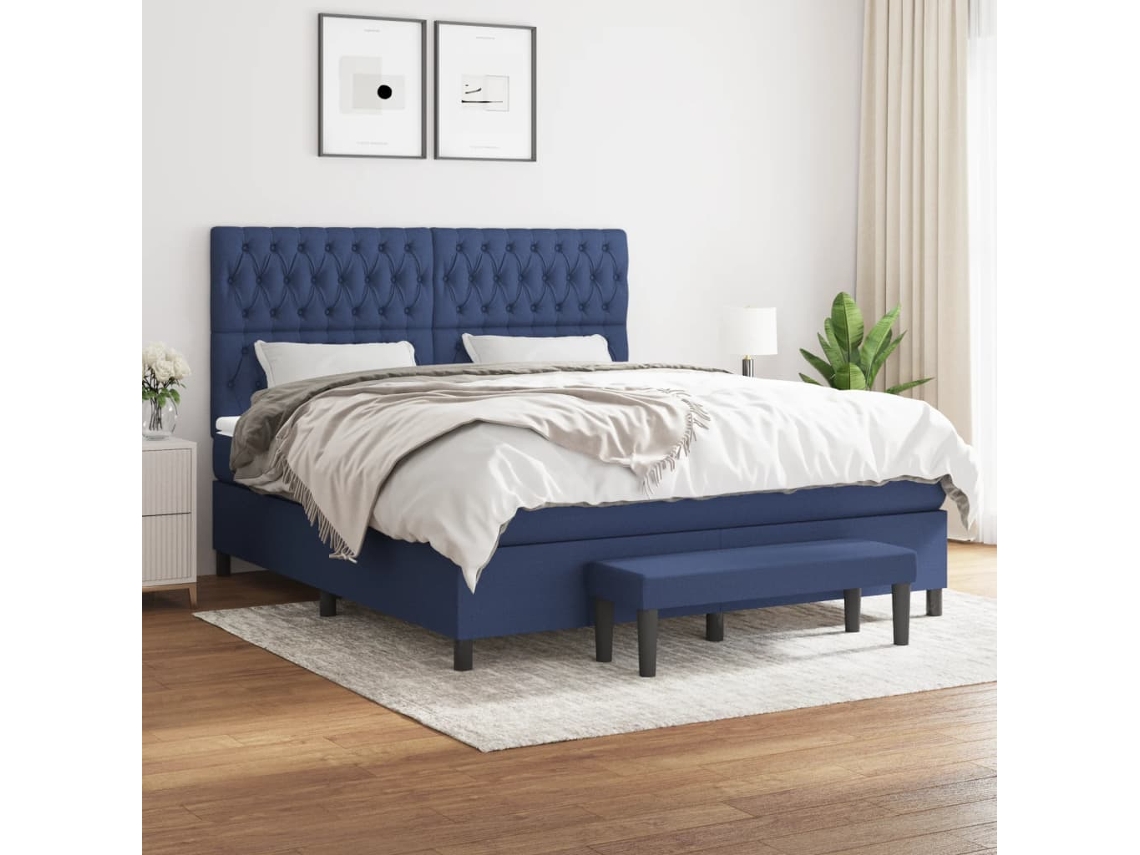 Vidaxl Cama Com Molas/colchão 180x200 Cm Tecido Azul