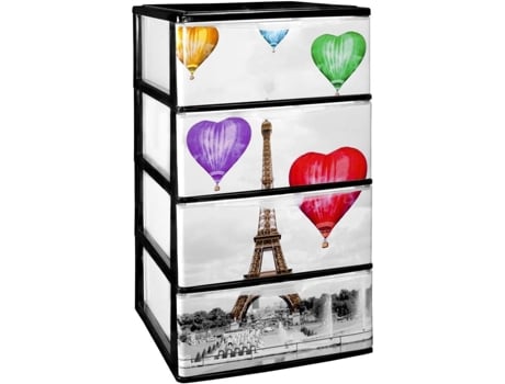 Cajonera Apilable Plastico Modelo Iris Modelo de 4 Cajones Con Decorado Paris 380 X370 X626Mm COMFORT HOUSE
