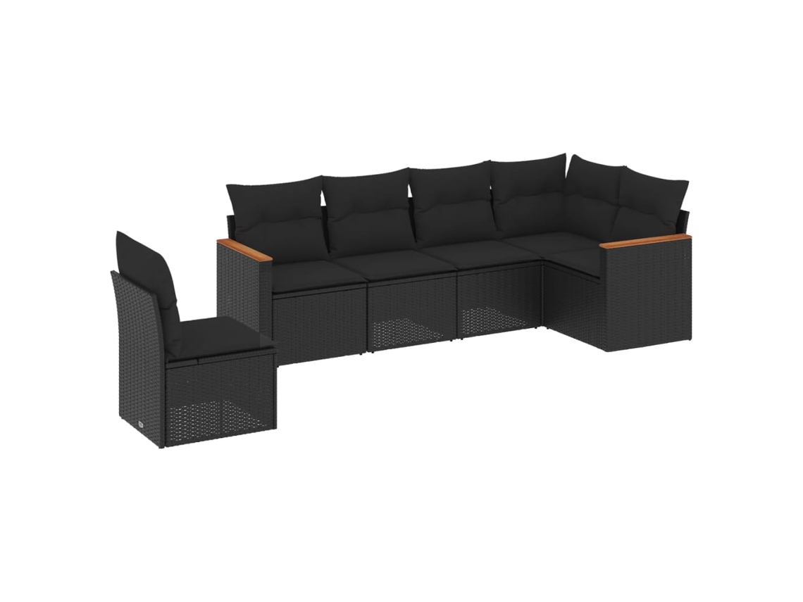 Conjunto Sofás de Jardim 6 Pcs com Almofadões Vime Pe Preto MAISON EXCLUSIVE (6 pcs)