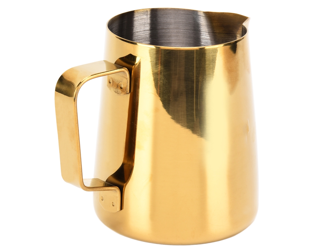 Caneca de aço inox dourada 380ml para espumar leite em casa, restaurante ou bar | S/MARCA
