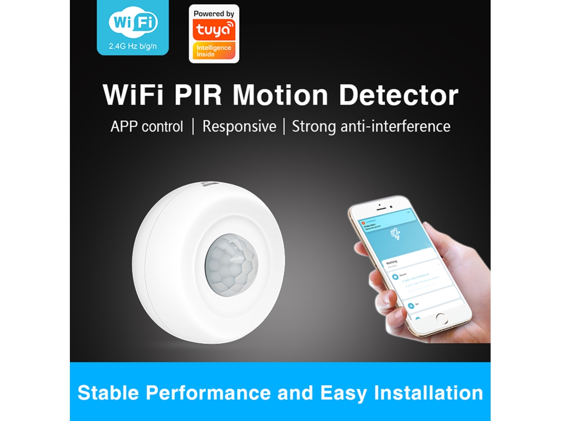 Sensor de movimento PIR Wi-Fi inteligente 2026, com bateria/USB e detecção de luz, ideal para residências, escritórios e shoppings.