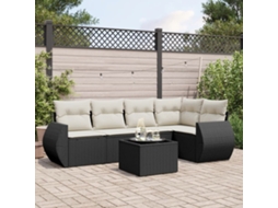 Vidaxl 6 Pcs Conjunto Sofás de Jardim C/ Almofadões Vime Pe Preto