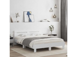 Vidaxl Estrutura Cama C/ Cabeceira 150x200 Cm Derivados Madeira Branco
