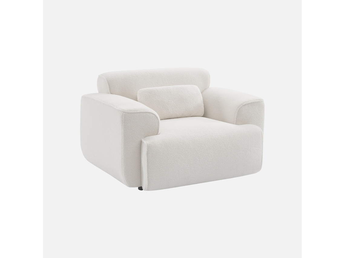 Poltrona De Uma Lugar Em Tecido Boucle, Boucle Branco Sweeek