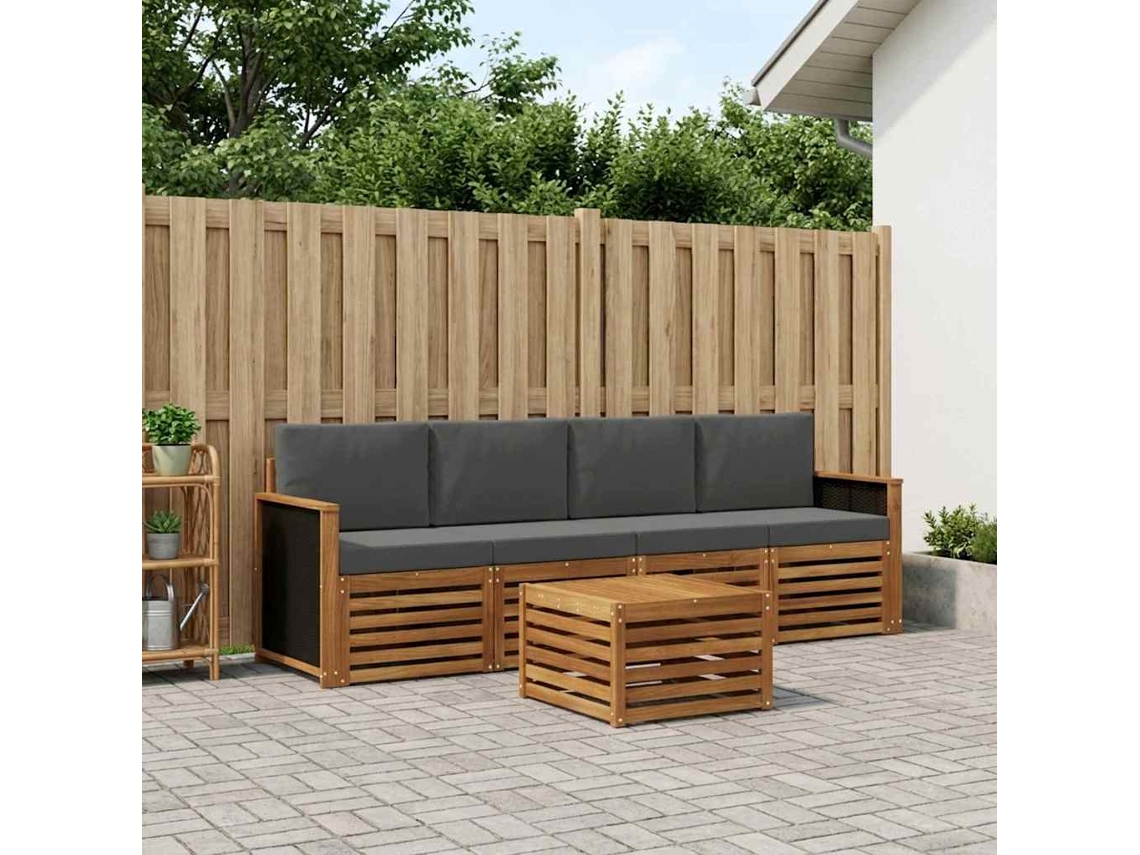 Vidaxl Conjunto De Sofás Para Exterior 5 Pcs Natural E Antracite