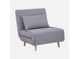 Poltrona Cama Em Tecido Simples Com Base Em Madeira, Cinza