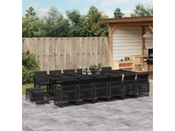 Vidaxl 17 Pcs Conjunto De Jantar P/ Jardim C/ Almofadões Vime Pe Preto