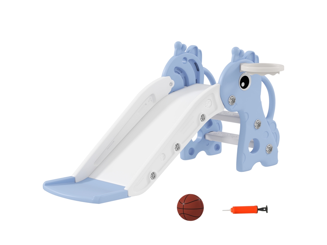 Conjunto de 3 em 1 para slide de crianças, formato girafa, cesta de basquete, azul, S/MARCA