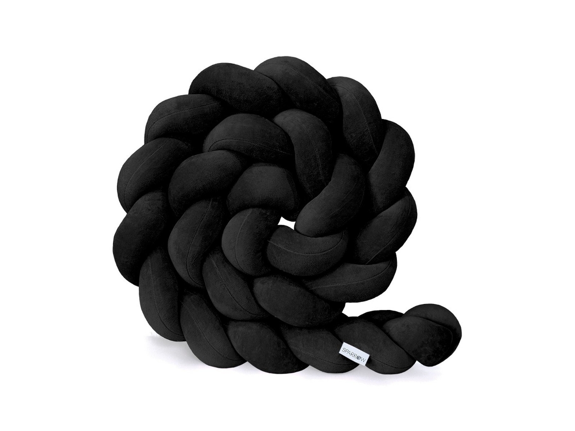 Almofada de Proteção para Cerca de Berço, Pelúcia Macia Anticolisão, 3m. Preto