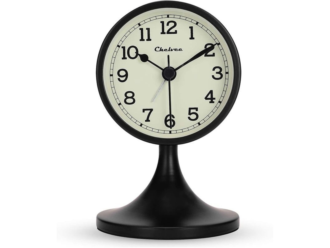 Reloj Analógico De Alarma Metálico Silencioso Retro Con Soporte Desmontable Para Dormitorio Oficina Negro