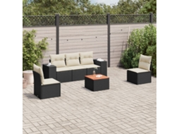 Vidaxl 6 Pcs Conjunto Sofás De Jardim C/ Almofadões Vime Pe Preto