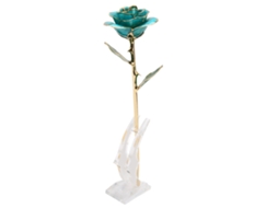 Rosa Artificial de Ouro 24k com Base Sky Blue Presente
