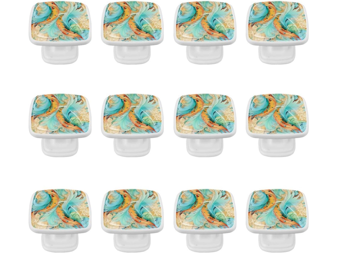 Puxadores Quadrados Para Armários De Cozinha, Puxadores Para Armários E Gavetas, 12 Peças, Textura Abstrata De Folhas Em