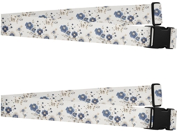 Conjunto De 2 Elegantes Alças Bagagem Ajustáveis Com Estampa Floral Em Tons Azul E Dourado, Perfeitas Viagens