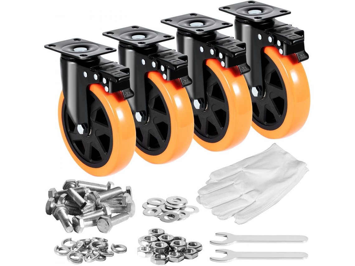 Conjunto De 4 Rodas Industriais Giratórias Com Travão 152,4mm Tekmaquinas