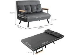 Sofá Cama Aço, Poliéster e Madeira de Borracha Cor Cinzento 102x73x81 cm Homcom