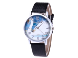 Relógio de Quartzo com Pulseira de Couro Textura de Crocodilo Design Simples Universal Preto