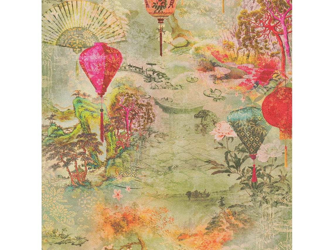 Papel De Parede As Creation Asian Fusion Lantern 32, 1 Pés X 21 Polegadas Verde/verde/vermelho/amarelo 32, 1 Pés X 21 Polegadas