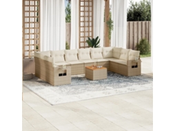 Vidaxl 11 Pcs Conjunto Sofás De Jardim C/ Almofadões Vime Pe Bege