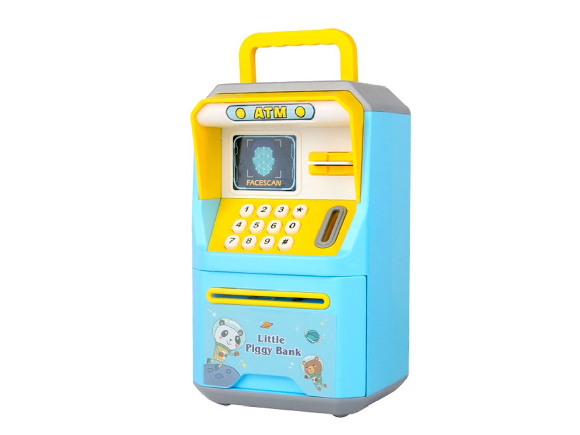 Mali máquina de Caixa Eletrônico Mini Banco com Reconhecimento Facial Simulado Brinquedo Educativo Azul