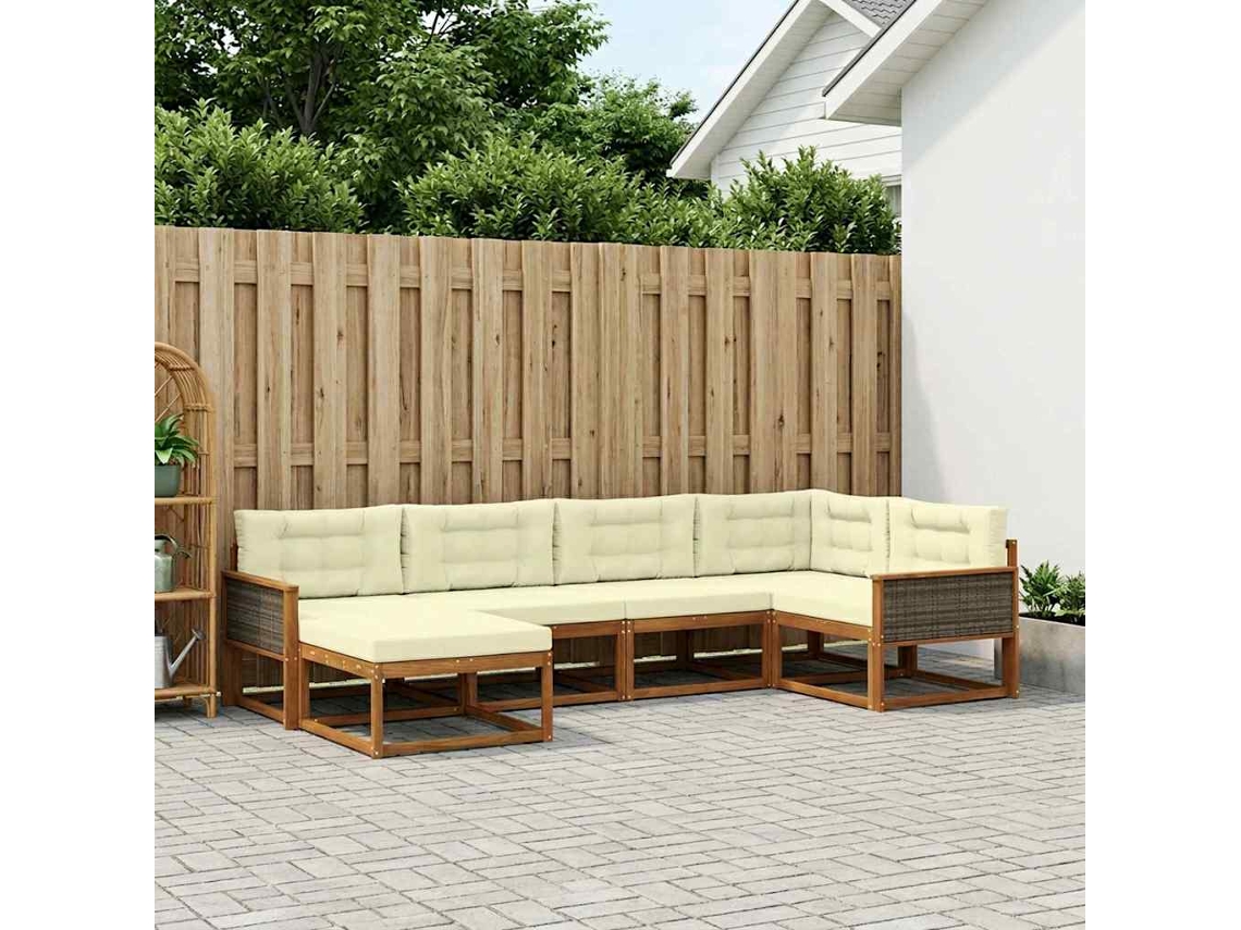 Vidaxl Conjunto De Sofás Para Exterior 6 Unid. Natural E Creme