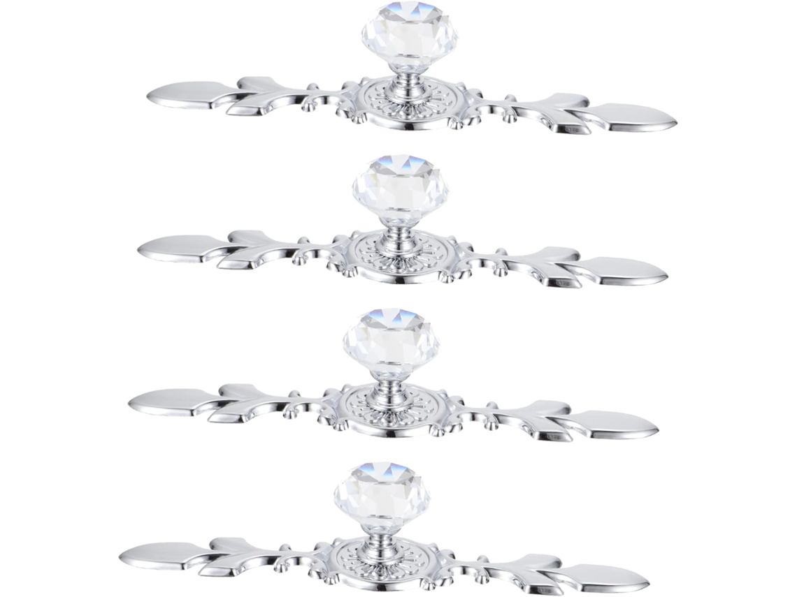 Conjunto De 4 Puxadores Cristal Prateado Angooil, Resistentes, Em Liga De Zinco, Para Armários E Closets
