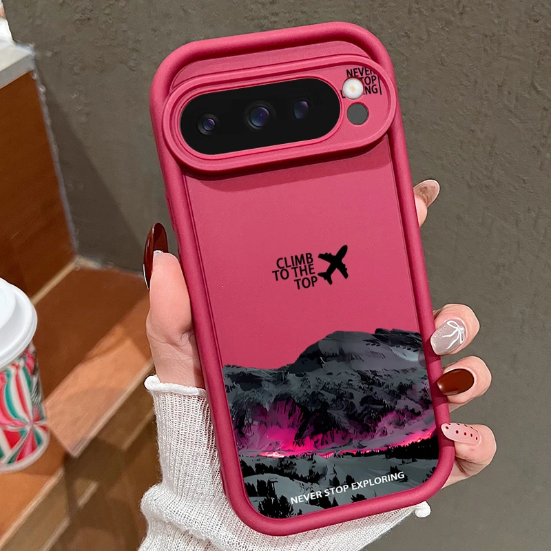 Capa Para Celular Google Pixel 8 Com Estampa De Avião E Montanha Nevada (bordô), Em Tpu Resistente A Impactos.
