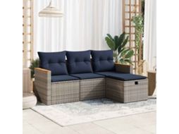 Vidaxl 4 Pcs Conjunto Sofás de Jardim C/ Almofadões Vime Pe Cinzento