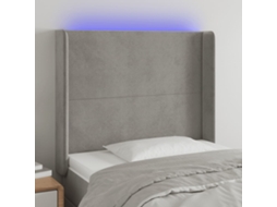 Vidaxl Cabeceira Cama C/ Luzes Led Veludo 83x16x118/128 Cm Cinza-claro