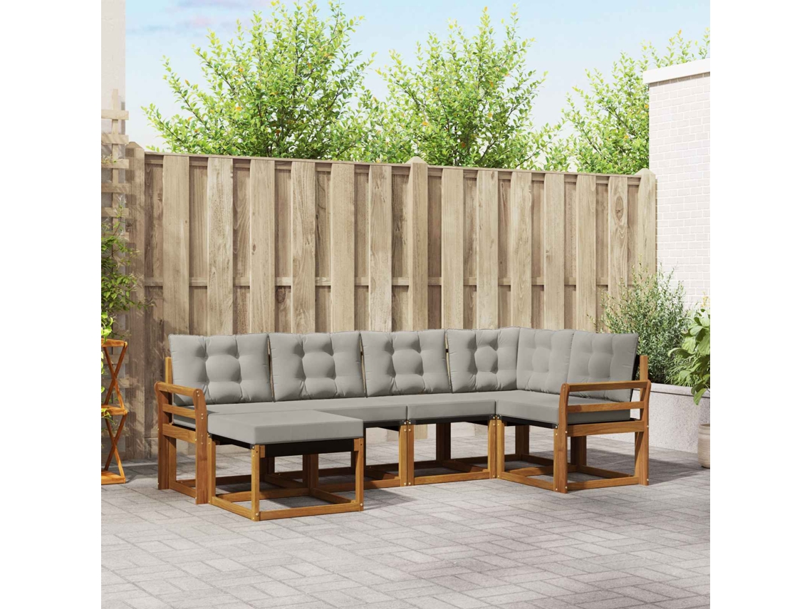 Vidaxl Conjunto De Sofás Para Exterior 6 Unid. Cinza Natural E Claro