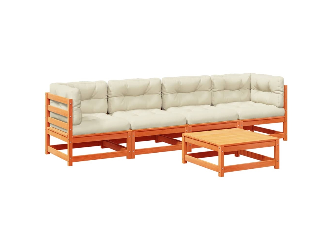 Conjunto de 5 Sofás de Jardim com Almofadões Pinho Maciço Castanho Mel MAISON EXCLUSIVE