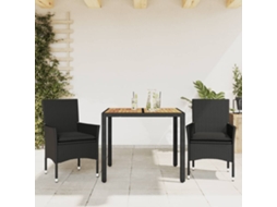 Vidaxl 3 Pcs Conjunto Jantar Jardim C/ Almofadões Vime Pe/acácia Preto
