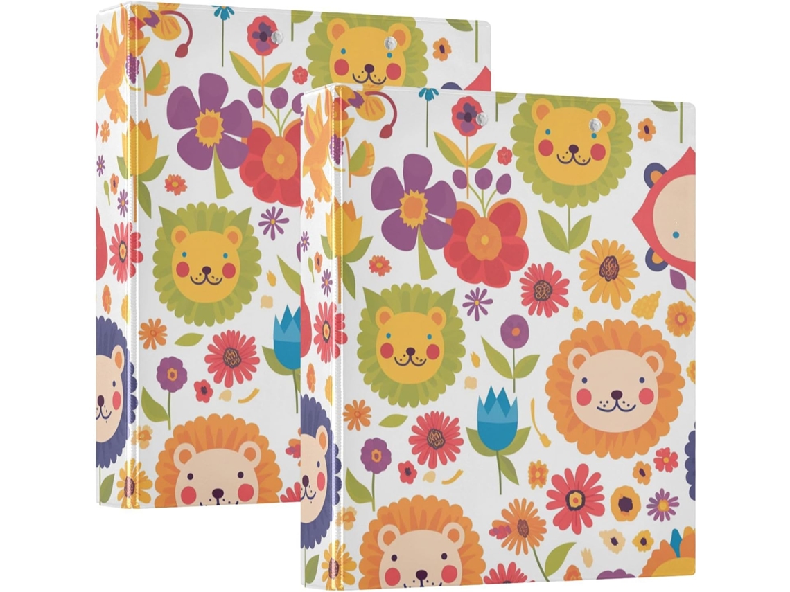 Pasta Escolar Flor de Leão de 1 ou 2 unidades, 3 anéis com sacos internos, embalagem com 1 ou 2 unidades, camada rígida, materiais
