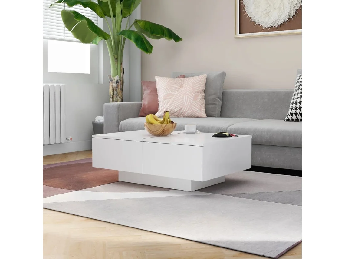 Vidaxl Mesa De Centro 90x60x31 Cm Contraplacado Branco