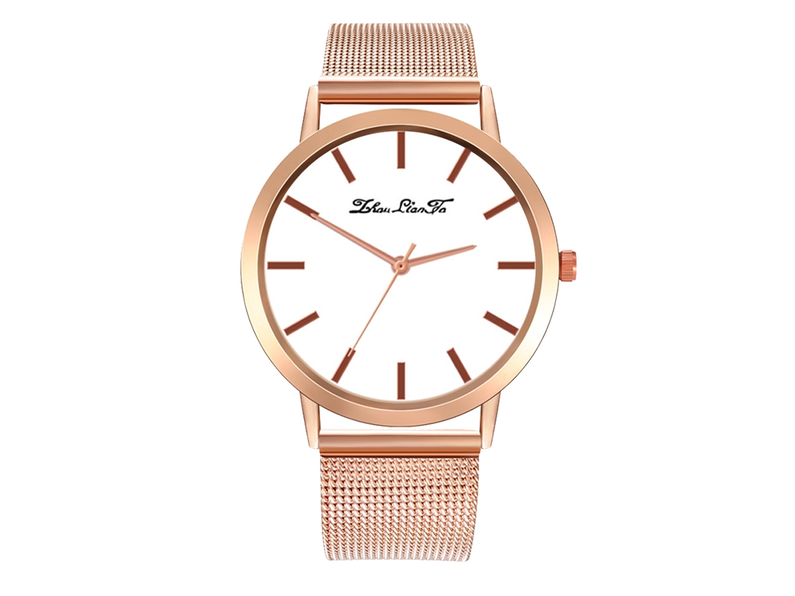 Relógio Analógico de Quartzo com Pulseira de Malha Simples Casual Elegante Rose Gold