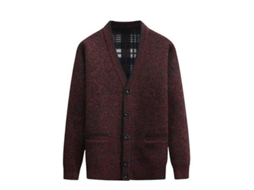 Jaqueta masculina Rebe em malha grossa e quente, gola V, manga comprida, tamanhos L-4XL, cor Vinho Tinto.