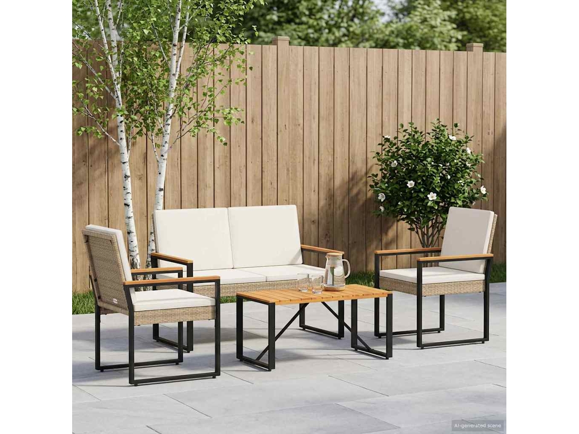 Vidaxl Conjunto De Móveis Para Exterior 4 Unid. Bege E Branco Creme