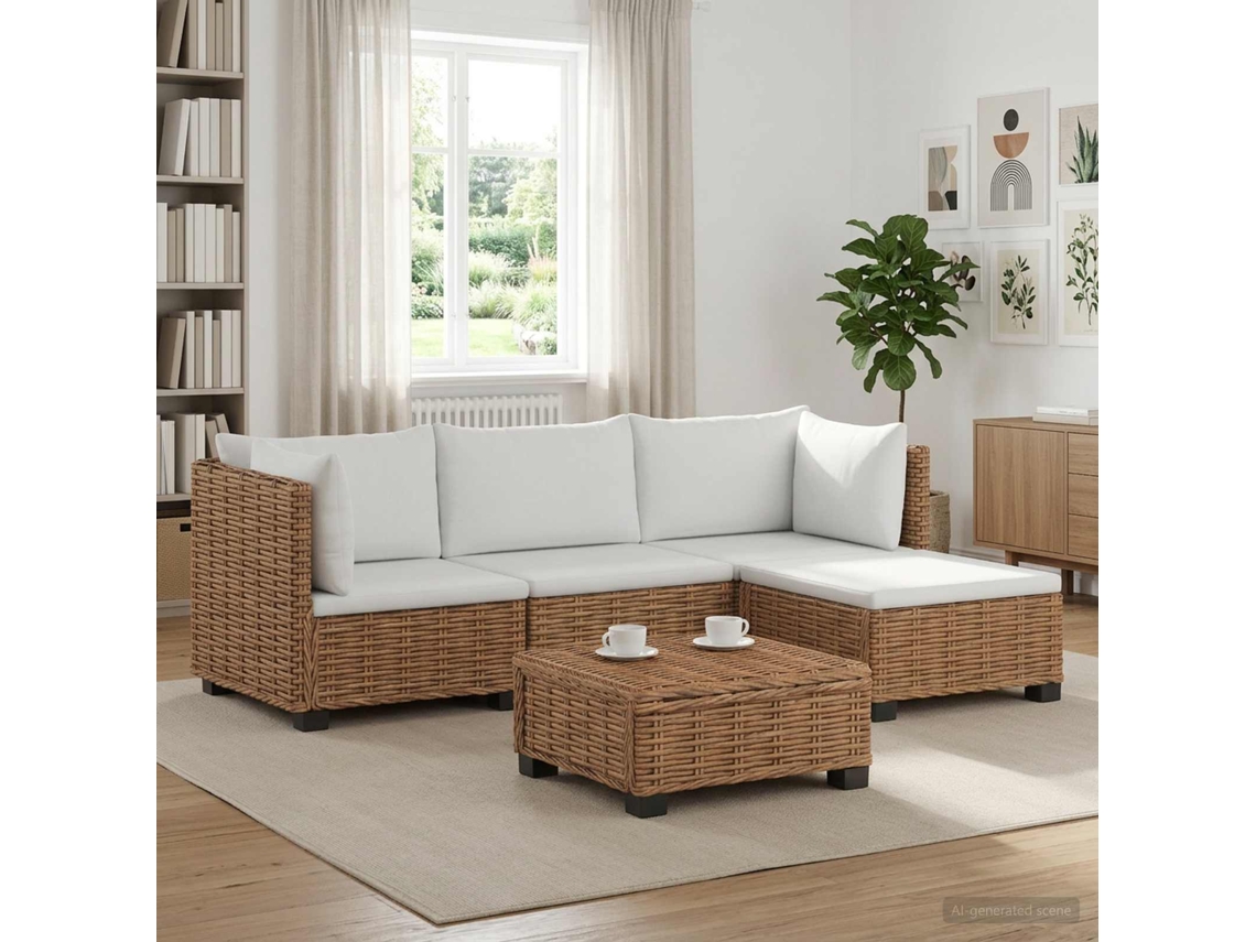 Vidaxl 5 Unid. Conjunto De Lounge Em Rattan Com Almofadas Gendt